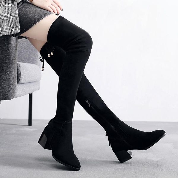 boots 2021 autumn and winter korean version with knee female round head slim slimming elastic thick high, Black
boots 2021 autumn and winter korean version with knee female round head slim slimming elastic thick high, Black