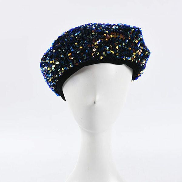 new ladies sequin beret hand-stitched shining embroidery painter hat women black french cap fashion women pillbox fascinators, Blue;gray
new ladies sequin beret hand-stitched shining embroidery painter hat women black french cap fashion women pillbox fascinators, Blue;gray