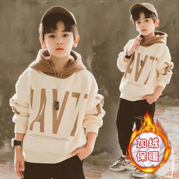 and autumn middle plush large children's sweater hoodie thickened foreign sle boys' winter coat, Black
and autumn middle plush large children's sweater hoodie thickened foreign sle boys' winter coat, Black