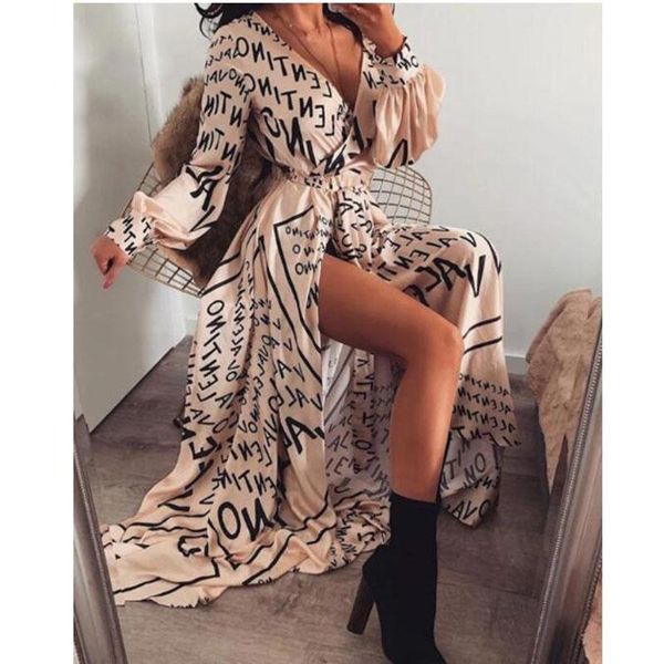 casual dresses hwws women dress summer retro vintage long sleeve deep v-neck letter loose print splited maxi every cocktial party, Black;gray
casual dresses hwws women dress summer retro vintage long sleeve deep v-neck letter loose print splited maxi every cocktial party, Black;gray
