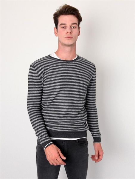 bike collar striped anthracite men sweater, White;black 
bike collar striped anthracite men sweater, White;black