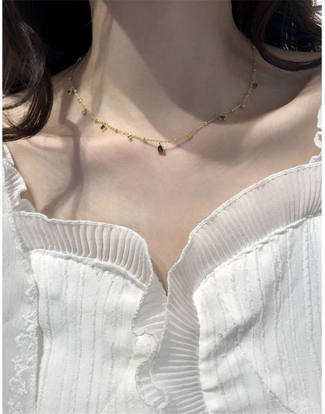 925 sterling silver green zircon choker necklace for women chic elegant luxury necklace water drop festival jewelry, Golden;silver
925 sterling silver green zircon choker necklace for women chic elegant luxury necklace water drop festival jewelry, Golden;silver