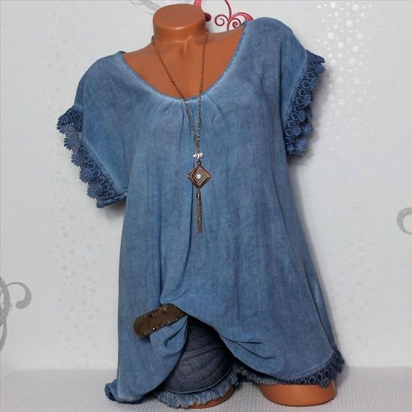 2020 summer short sleeve womens blouses and loose lace patchwork shirt plus size 4xl 5xl women casual clothes, White
2020 summer short sleeve womens blouses and loose lace patchwork shirt plus size 4xl 5xl women casual clothes, White