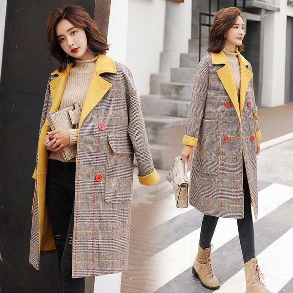 women's wool & blends colours of fund 2021 autumn winters is stitching in the plaid coat over-the-knee long double-breasted cloth coat1, Black
women's wool & blends colours of fund 2021 autumn winters is stitching in the plaid coat over-the-knee long double-breasted cloth coat1, Black