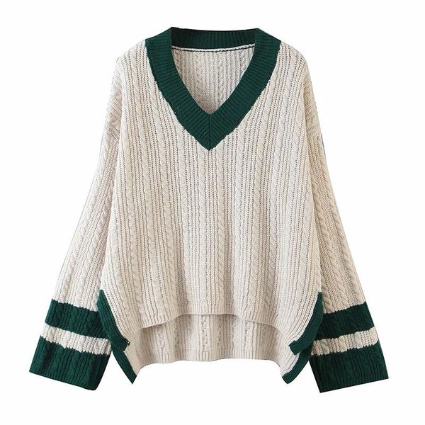 autumn winter women color stitching sweater female all-match v-neck asymmetrical hem loose sleeves pullover chic top, White;black
autumn winter women color stitching sweater female all-match v-neck asymmetrical hem loose sleeves pullover chic top, White;black