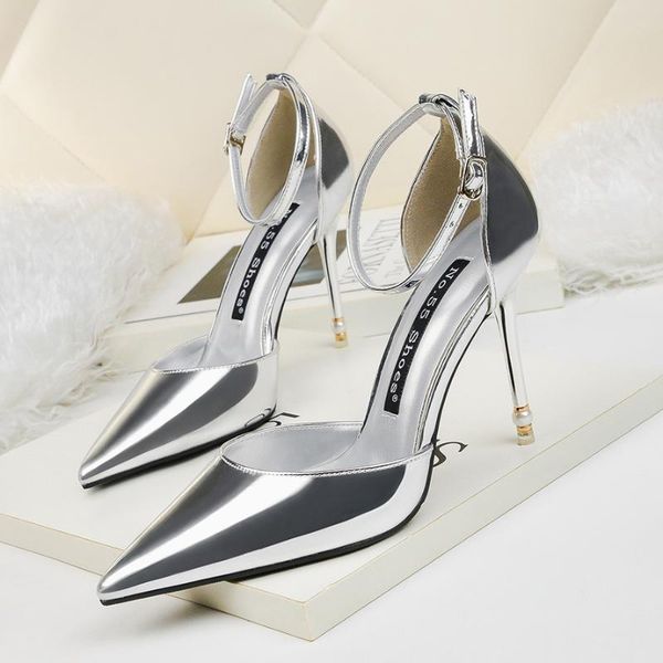 women's pumps pointed toe patent leather high heels ankle strap ladies party wedding shoes silver shoes, Black
women's pumps pointed toe patent leather high heels ankle strap ladies party wedding shoes silver shoes, Black
