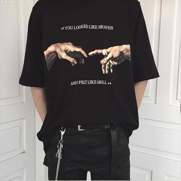 1pcs you looked like heaven and i felt like hell michaelangelo creation of adam hands printing t shirt women summer short sleeve, White
1pcs you looked like heaven and i felt like hell michaelangelo creation of adam hands printing t shirt women summer short sleeve, White