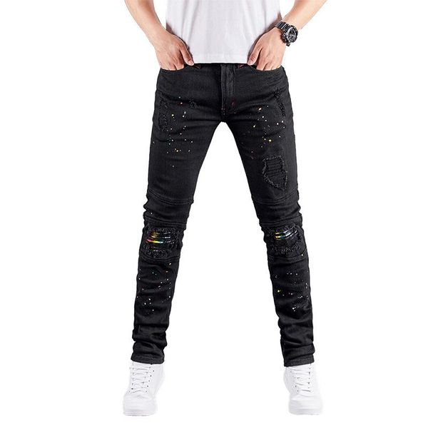 men's jeans arrive fashion mens clothing spray paint ripped patchwork black casual man slim fit skinny denim pants hombre trousers, Blue
men's jeans arrive fashion mens clothing spray paint ripped patchwork black casual man slim fit skinny denim pants hombre trousers, Blue