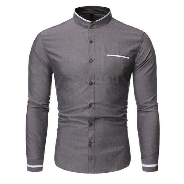 men's casual shirts business banded collar dress shirt men slim fit long sleeve button down mens office work chemise homme, White;black
men's casual shirts business banded collar dress shirt men slim fit long sleeve button down mens office work chemise homme, White;black