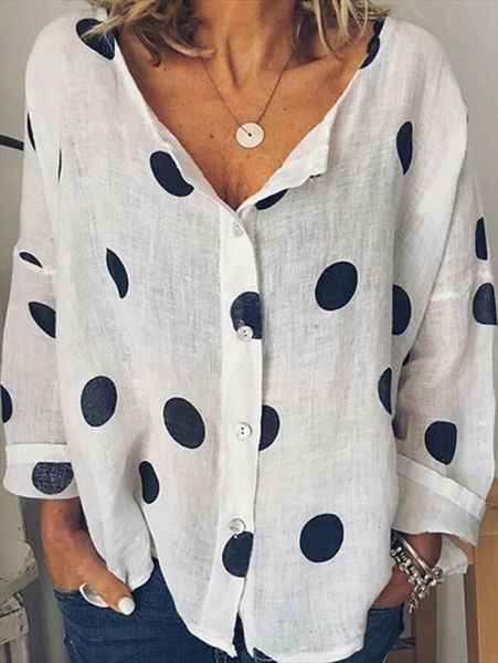 2020 polka dot loose shirts women cotton linen v neck blouse ladies summer baggy female casual button plus size clothes, White
2020 polka dot loose shirts women cotton linen v neck blouse ladies summer baggy female casual button plus size clothes, White