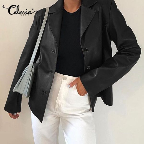 women's suits & blazers celmia pu leather blazer business office lady suit coats 2021 women long sleeve solid work casual buttons coat, White;black
women's suits & blazers celmia pu leather blazer business office lady suit coats 2021 women long sleeve solid work casual buttons coat, White;black