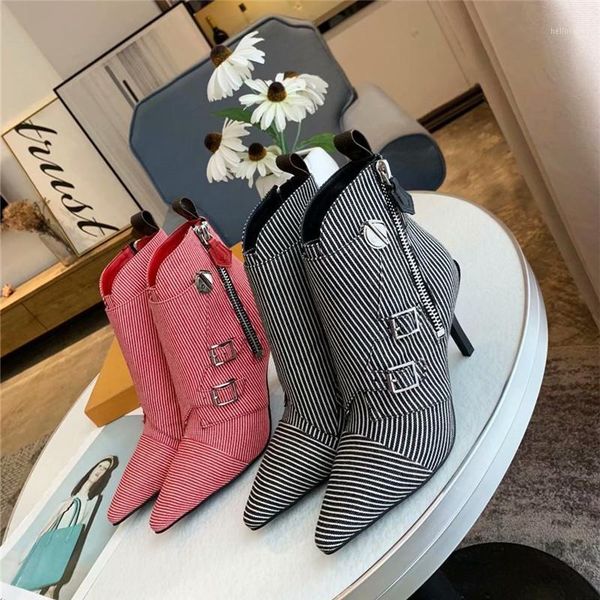 women ankle boots stripe pattern multi color pointed toe female shoe autumn winter buckle zipper decor1, Black
women ankle boots stripe pattern multi color pointed toe female shoe autumn winter buckle zipper decor1, Black