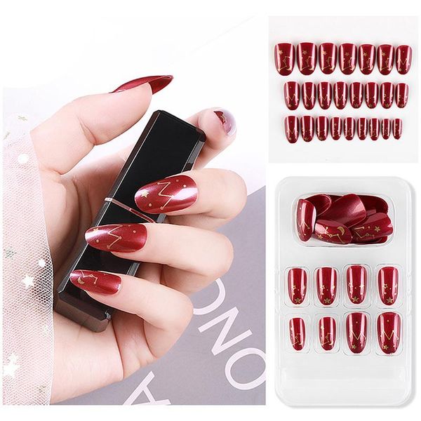 24pcs reusable detachable nail full cover fake tips self-adhesive sticker red wine matte pattern nail art dect with 1 sheet tape, Red;gold
24pcs reusable detachable nail full cover fake tips self-adhesive sticker red wine matte pattern nail art dect with 1 sheet tape, Red;gold