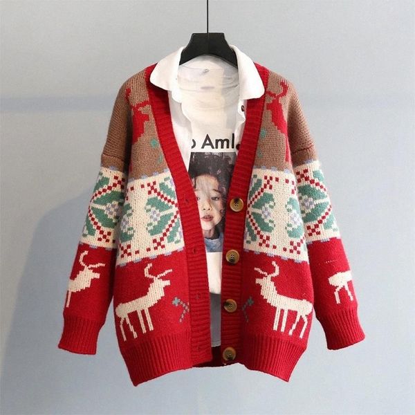 2020 autumn and winter christmas red deer jacquard retro knitted new korean version loose sweater cardigan jacket women #q28o, White;black
2020 autumn and winter christmas red deer jacquard retro knitted new korean version loose sweater cardigan jacket women #q28o, White;black