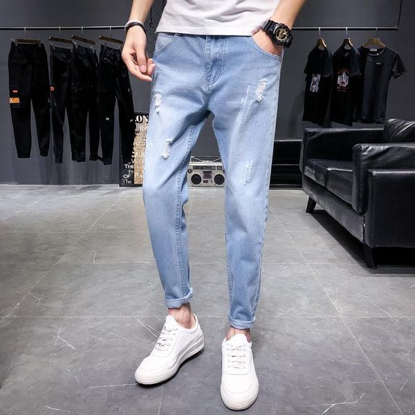 2021 men's harlan ripped jeans spring new men's casual jeans korean straight solid color slim ripped pants, Blue
2021 men's harlan ripped jeans spring new men's casual jeans korean straight solid color slim ripped pants, Blue