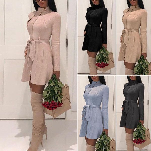 casual dresses autumn women's sash suede dress leather pocket long sleeve women mini winter warm female, Black;gray
casual dresses autumn women's sash suede dress leather pocket long sleeve women mini winter warm female, Black;gray