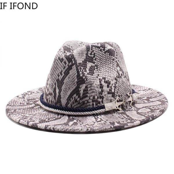 wide brim hats 2021 wool fedora for women snake skin striped jazz cap with metal chain decor panama hat, Blue;gray
wide brim hats 2021 wool fedora for women snake skin striped jazz cap with metal chain decor panama hat, Blue;gray