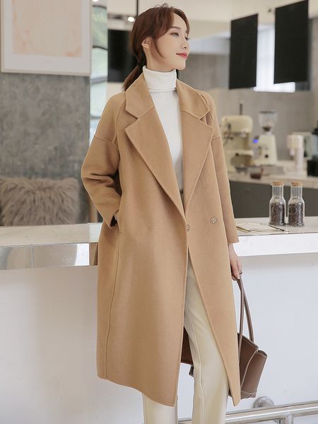 double sided cashmere women's middle and long style autumn / winter 2020 high end loose camel woolen coat, Black
double sided cashmere women's middle and long style autumn / winter 2020 high end loose camel woolen coat, Black