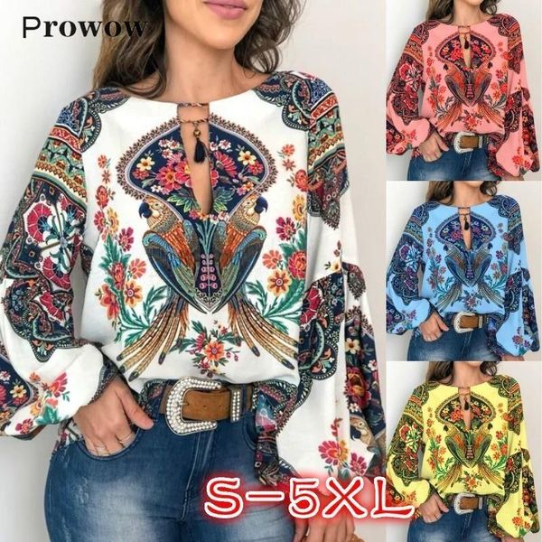 women's blouses & shirts prowow spring autumn casual lantern sleeve loose floral women vintage blouse long shirt fashion lady oversize, White 
women's blouses & shirts prowow spring autumn casual lantern sleeve loose floral women vintage blouse long shirt fashion lady oversize, White