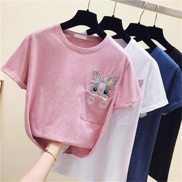 rabbit embroidery short sleeve womens tshirt cartoon o neck t shirts for women 2020 summer new fashion casual pocket woman, White
rabbit embroidery short sleeve womens tshirt cartoon o neck t shirts for women 2020 summer new fashion casual pocket woman, White