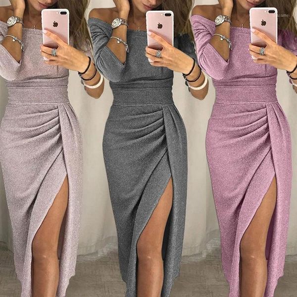 women fashion off shoulder slash neck dress elegant package hip club dress high waist bodycon high split party1, Black;gray
women fashion off shoulder slash neck dress elegant package hip club dress high waist bodycon high split party1, Black;gray
