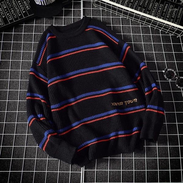 men's sweaters black blue striped washed sweater men hole knit jumpers women oversized harajuku1, White;black
men's sweaters black blue striped washed sweater men hole knit jumpers women oversized harajuku1, White;black