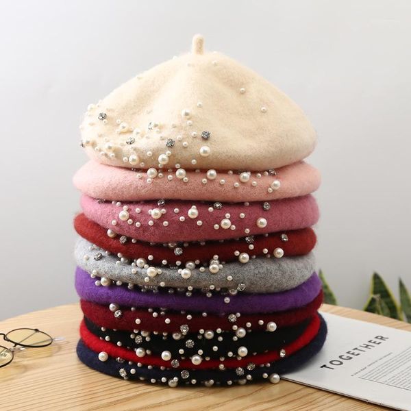 berets autumn and winter rivets pearl water diamond wool woman knitting beret tweed bud hat painter's hat1, Blue;gray
berets autumn and winter rivets pearl water diamond wool woman knitting beret tweed bud hat painter's hat1, Blue;gray