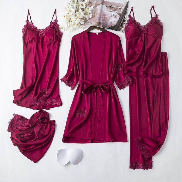 Women 5PCS Sleepwear Sexy Sleep Set Lace Trim Pajamas Suit Loose Home Clothing Satin Silky Nightwear Rayon Lounge Wear Pyjamas, Black 4pcs set
Women 5PCS Sleepwear Sexy Sleep Set Lace Trim Pajamas Suit Loose Home Clothing Satin Silky Nightwear Rayon Lounge Wear Pyjamas, Black 4pcs set