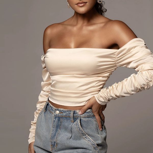 spring satin ruched women t-shirts long sleeve square collar t-shirt elegant off shoulder for female 2021, White
spring satin ruched women t-shirts long sleeve square collar t-shirt elegant off shoulder for female 2021, White