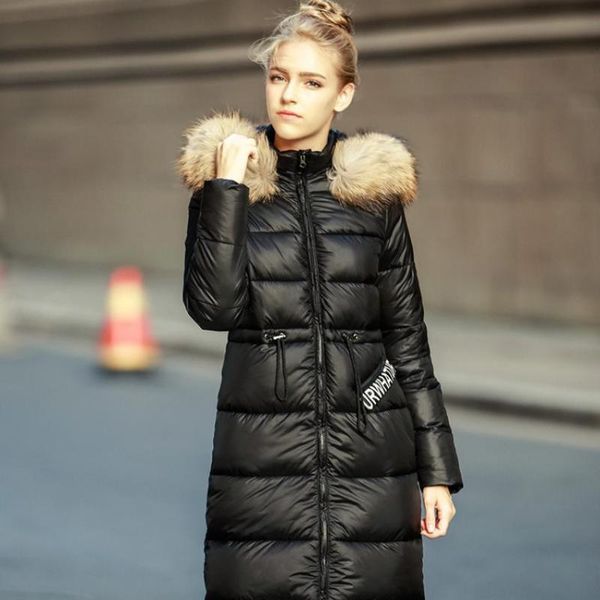 women's down & parkas winter 90% duck coat female x-long warm faux fur collar hooded fashion was thin f237, Black
women's down & parkas winter 90% duck coat female x-long warm faux fur collar hooded fashion was thin f237, Black