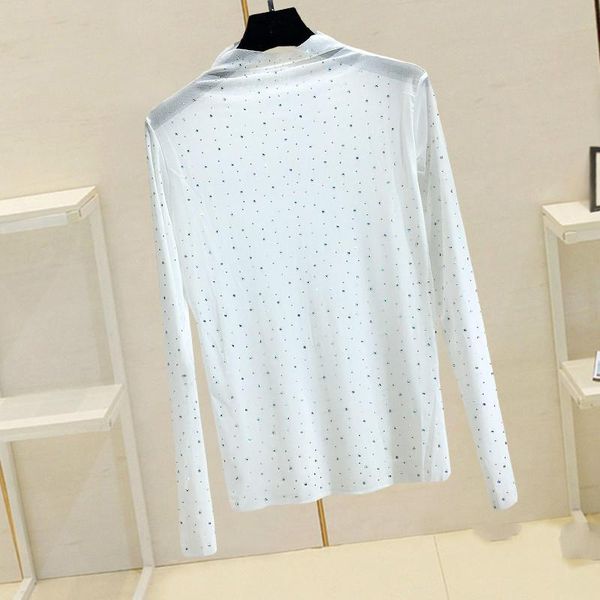rhinestone mesh shirt women's long sleeved t-shirt half turtleneck super fairy inner wear gauze clothes lady top, White
rhinestone mesh shirt women's long sleeved t-shirt half turtleneck super fairy inner wear gauze clothes lady top, White