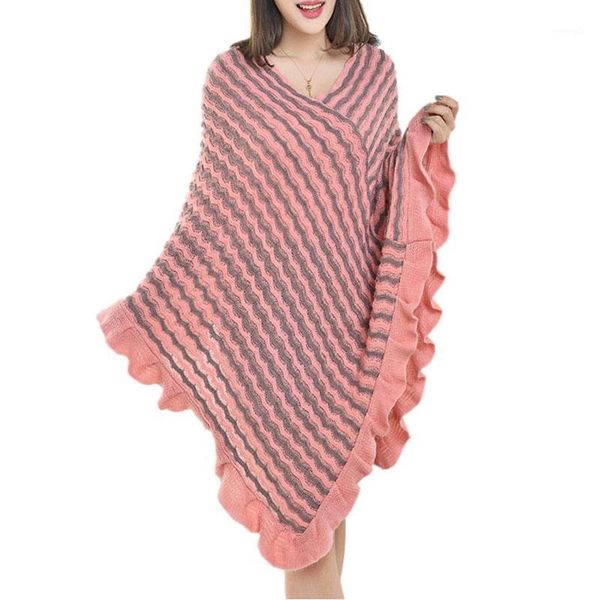women poncho sweaters autumn tricot wave striped capes oversized knitted batwing sleeve ruffles shawl hnitted sweater sueter1, Black
women poncho sweaters autumn tricot wave striped capes oversized knitted batwing sleeve ruffles shawl hnitted sweater sueter1, Black
