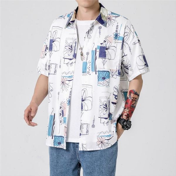summer short sleeved shirt mens fashion printed hawaiian shirt men streetwear wild loose short sleeved shirts mens  5xl, White;black 
summer short sleeved shirt mens fashion printed hawaiian shirt men streetwear wild loose short sleeved shirts mens  5xl, White;black