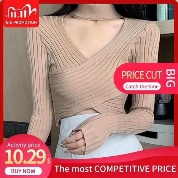 cross knitted women high waist sweater solid slim v neck long sleeve female short pullover 2020 autumn fashion ladies sweaters1, White;black
cross knitted women high waist sweater solid slim v neck long sleeve female short pullover 2020 autumn fashion ladies sweaters1, White;black