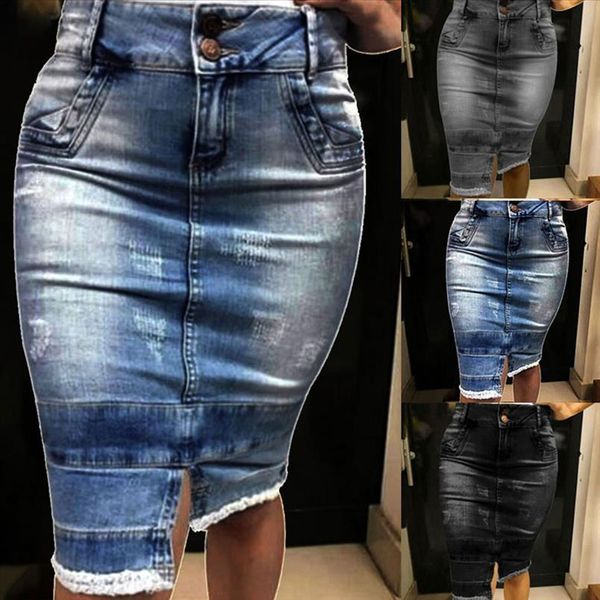 women casual denim midi skirt button autumn bodycon high waist jeans skirt knee length lady blue pencil solid, Black
women casual denim midi skirt button autumn bodycon high waist jeans skirt knee length lady blue pencil solid, Black