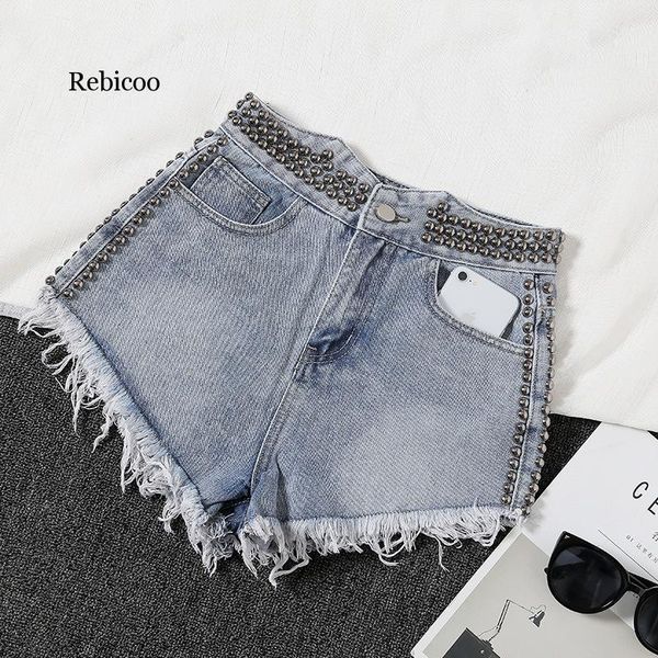short mujer light blue/ white female high waist washed denim shorts rivet wide leg womens loose irregular jeans shorts, White;black
short mujer light blue/ white female high waist washed denim shorts rivet wide leg womens loose irregular jeans shorts, White;black