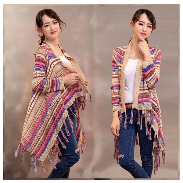 women's knits & tees winter clothes for women sweater retro irregular hollow color striped fringe shawl knitted jacket long sleeve stre, White
women's knits & tees winter clothes for women sweater retro irregular hollow color striped fringe shawl knitted jacket long sleeve stre, White
