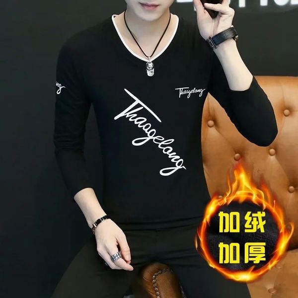 autumn new men's round neck long sleeve t-shirt with cashmere and thickening korean trend bottom coat youth slim top, White;black
autumn new men's round neck long sleeve t-shirt with cashmere and thickening korean trend bottom coat youth slim top, White;black