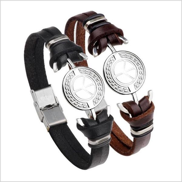 charm bracelets sell black brown leather cord peace sign anchor clasp nautical bracelet perfect gift for your family friends party, Golden;silver
charm bracelets sell black brown leather cord peace sign anchor clasp nautical bracelet perfect gift for your family friends party, Golden;silver
