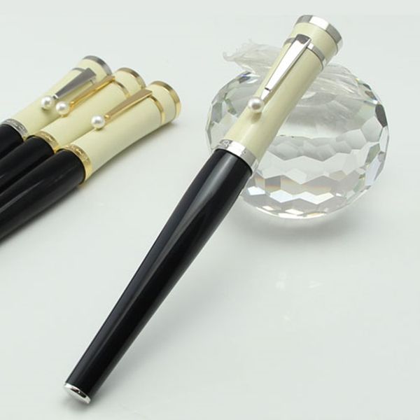 High-quality Ballpoint Pens Greta Garbo Black Resin Fountain Pen / Roller Ball Pen With Pearl Silver Clip Office School Stationery