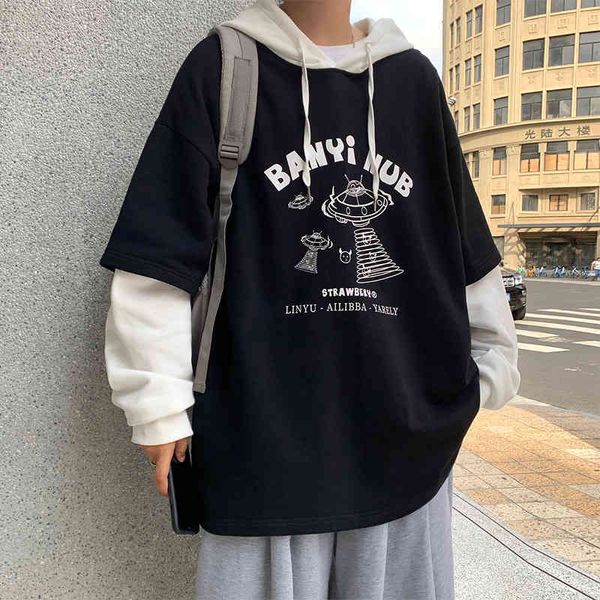 sweater hoodies men's fashion loose hooded fake two-piece lovers' coat brand spring and autumn clothes, Black
sweater hoodies men's fashion loose hooded fake two-piece lovers' coat brand spring and autumn clothes, Black