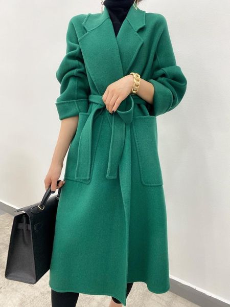 korean women new design winter 100% double faced wool coat long design robe style elegant handmade coat with belt large pocket1, Black
korean women new design winter 100% double faced wool coat long design robe style elegant handmade coat with belt large pocket1, Black