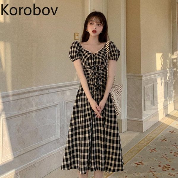 casual dresses korobov 2021 summer arrival v neck plaid dress vintage puff sleeve high waist female a-line vestidos mujer, Black;gray
casual dresses korobov 2021 summer arrival v neck plaid dress vintage puff sleeve high waist female a-line vestidos mujer, Black;gray