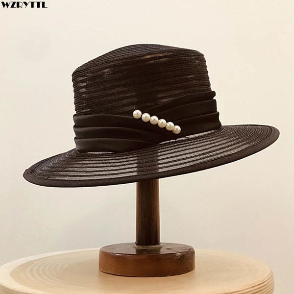 elegant women sun hats pp satin breathable summer beach hat wide brim pearl ribbon ladies kentucky derby church wedding sun hat y200714, Blue;gray
elegant women sun hats pp satin breathable summer beach hat wide brim pearl ribbon ladies kentucky derby church wedding sun hat y200714, Blue;gray