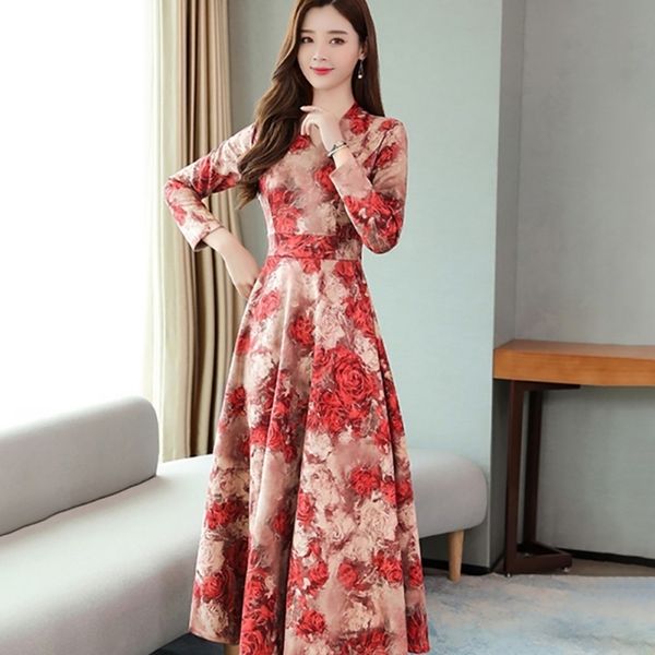 women long sleeve v-neck ptinted vintage big swing elegant princess print slim waist dress y200805, Black;pink
women long sleeve v-neck ptinted vintage big swing elegant princess print slim waist dress y200805, Black;pink