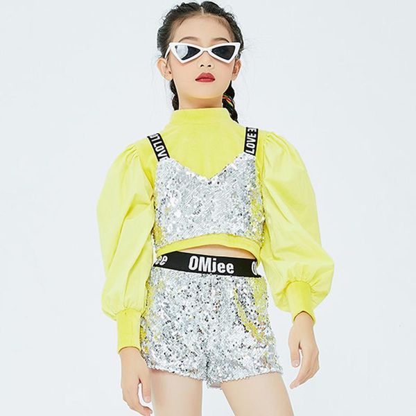 children girls hip hop costume silver sequin vest pants yellow puff sleeve jazz dance performance set stage wear dnv140121, Black;red
children girls hip hop costume silver sequin vest pants yellow puff sleeve jazz dance performance set stage wear dnv140121, Black;red
