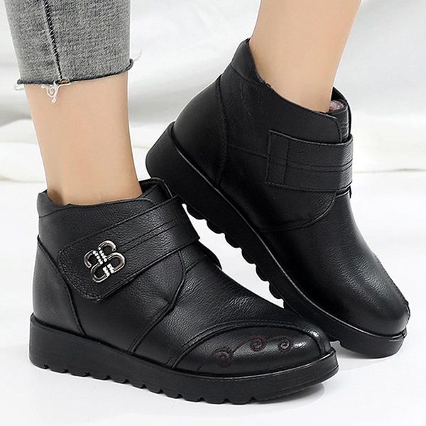 women's boots genuine leather hook loop soft comfortable thick bottom non-slip wear-resistant platform shoes women, Black
women's boots genuine leather hook loop soft comfortable thick bottom non-slip wear-resistant platform shoes women, Black