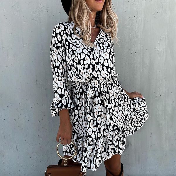 autumn v neck ruffles leopard print dress for women winter long sleeve sashes a line dress slim female casual mini party vestido 201008, White;black
autumn v neck ruffles leopard print dress for women winter long sleeve sashes a line dress slim female casual mini party vestido 201008, White;black