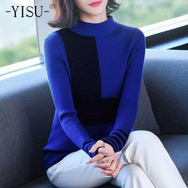 yisu women sweater winter half turtleneck knitted pullover wool casual female pullover loose jumper stitching color sweater, White;black
yisu women sweater winter half turtleneck knitted pullover wool casual female pullover loose jumper stitching color sweater, White;black