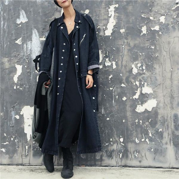 women's trench coats 2021 spring fashion denim windbreaker oversize jacket buttons single breasted irregular stitching hem ladies, Tan;black
women's trench coats 2021 spring fashion denim windbreaker oversize jacket buttons single breasted irregular stitching hem ladies, Tan;black